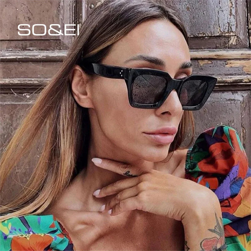 So & ei moda olho de gato óculos de sol feminino marca designer retro quadrado azul roxo óculos femininos unhas óculos de sol tons uv400