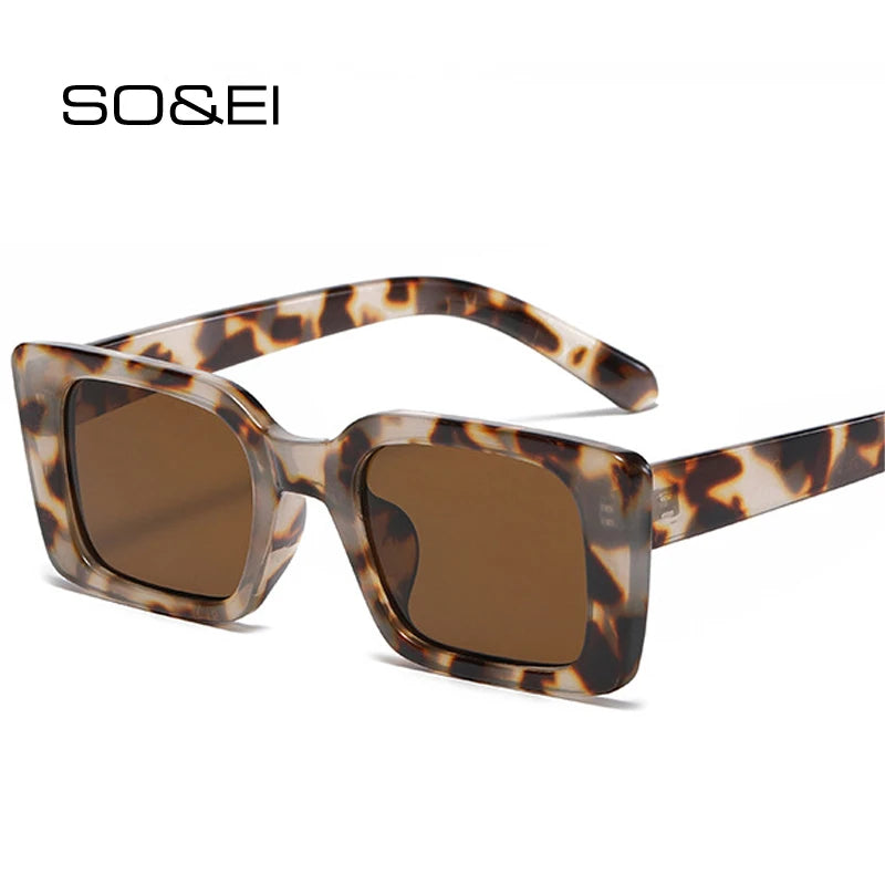 SO&EI Ins Moda Popular Pequeno Retângulo Óculos de Sol Mulheres Retro Leopardo Tons UV400 Homens Tendências Óculos de Sol Quadrados