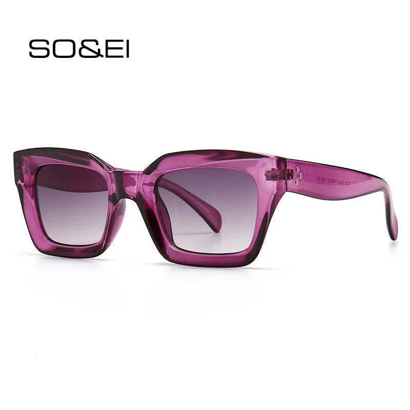 So & ei moda olho de gato óculos de sol feminino marca designer retro quadrado azul roxo óculos femininos unhas óculos de sol tons uv400