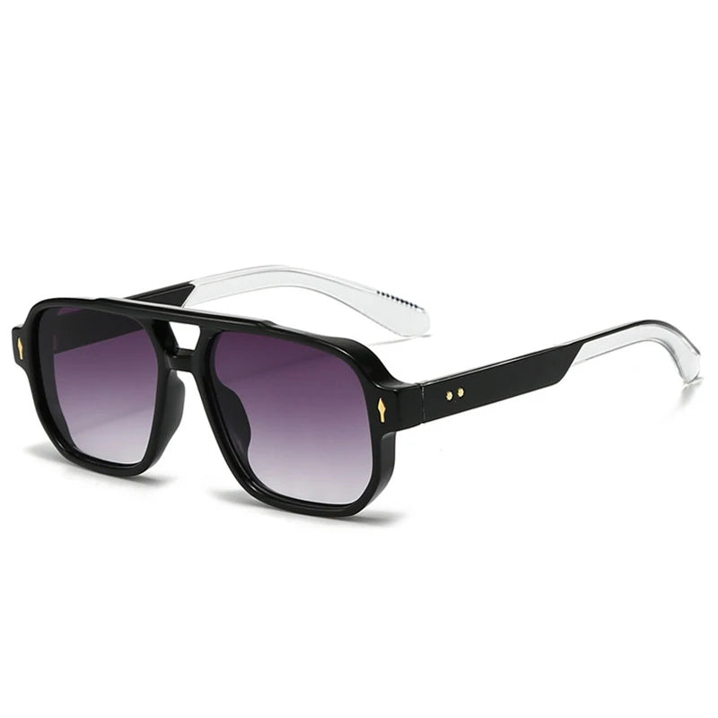 SO & EI Retro Pontes Duplas Quadradas Mulheres Óculos de Sol Moda Claro Oceano Gradiente Lente Tons UV400 Homens Rebites Punk Óculos de Sol