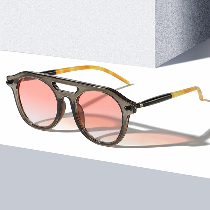 So & ei retro pontes duplas piloto masculino rebites óculos de sol moda claro gradiente tons uv400 marca feminina designer punk óculos de sol
