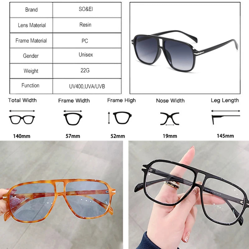 So & ei retro pontes duplas homens piloto óculos de sol moda rebites decoração tons uv400 feminino tendência leopardo óculos de sol