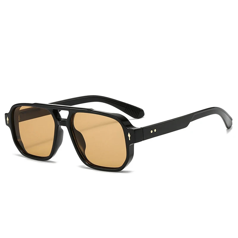 SO & EI Retro Pontes Duplas Quadradas Mulheres Óculos de Sol Moda Claro Oceano Gradiente Lente Tons UV400 Homens Rebites Punk Óculos de Sol