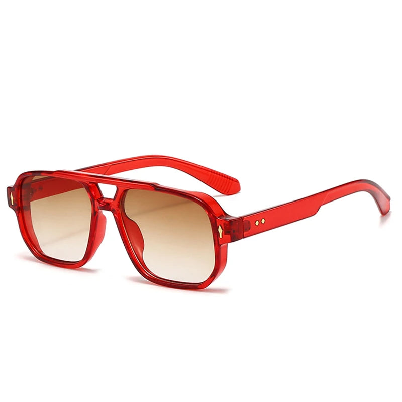 SO & EI Retro Pontes Duplas Quadradas Mulheres Óculos de Sol Moda Claro Oceano Gradiente Lente Tons UV400 Homens Rebites Punk Óculos de Sol