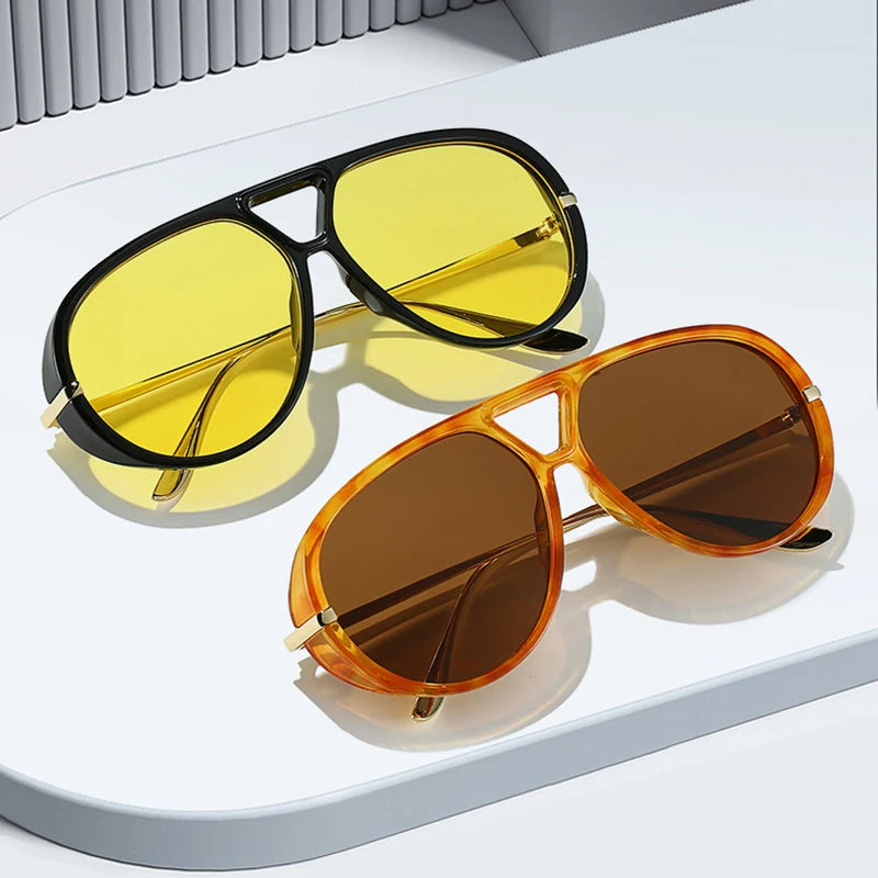 So & ei ins moda popular pontes duplas piloto feminino óculos de sol de grandes dimensões retro doce cor gradiente uv400 masculino punk óculos de sol