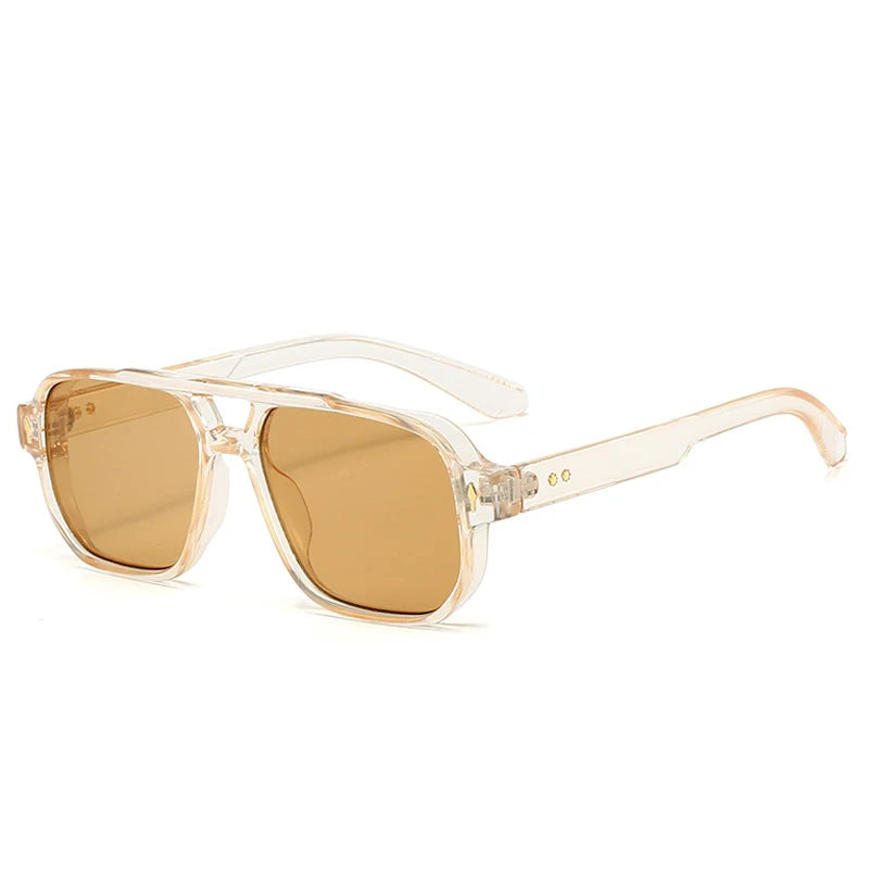 SO & EI Retro Pontes Duplas Quadradas Mulheres Óculos de Sol Moda Claro Oceano Gradiente Lente Tons UV400 Homens Rebites Punk Óculos de Sol