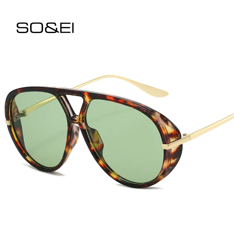 So & ei ins moda popular pontes duplas piloto feminino óculos de sol de grandes dimensões retro doce cor gradiente uv400 masculino punk óculos de sol