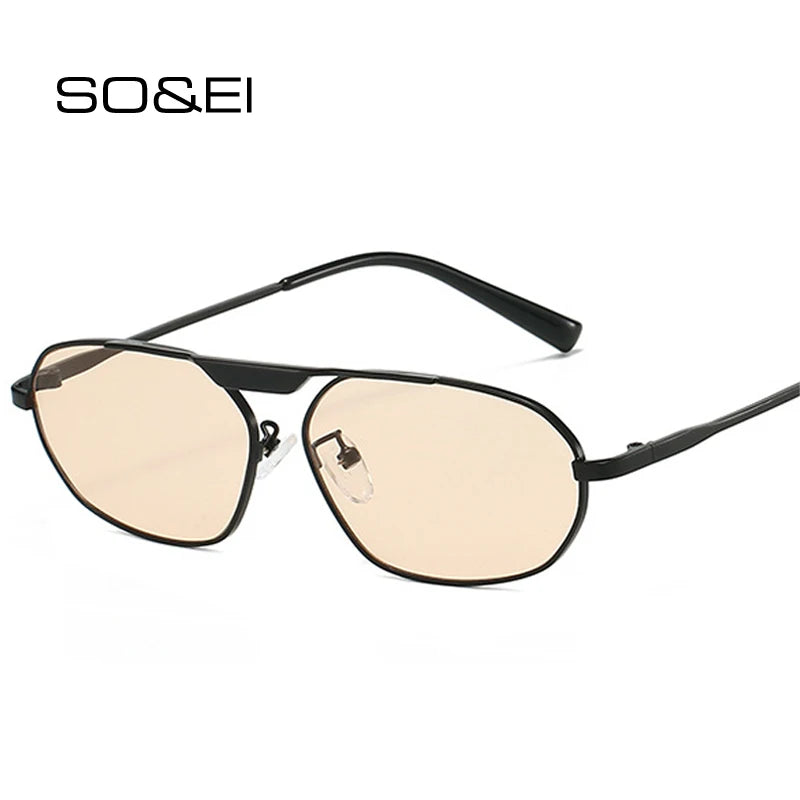 So & ei retro irregular polígono olho de gato metal feminino óculos de sol marca moda designer masculino tons uv400 punk óculos de sol