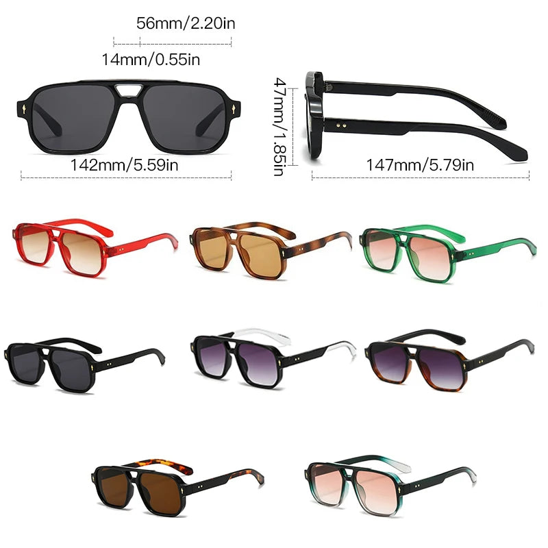 SO & EI Retro Pontes Duplas Quadradas Mulheres Óculos de Sol Moda Claro Oceano Gradiente Lente Tons UV400 Homens Rebites Punk Óculos de Sol