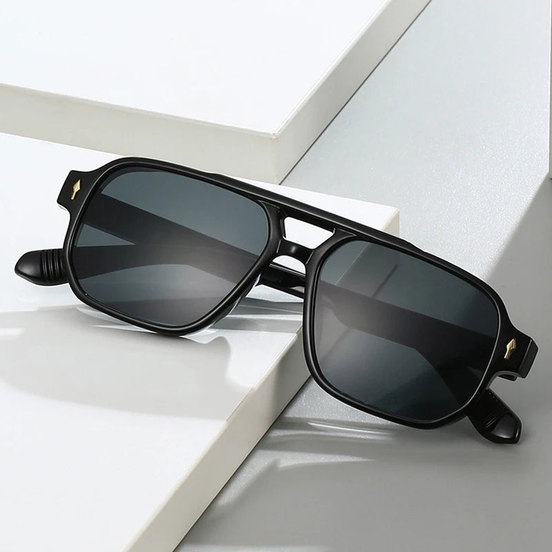 SO & EI Retro Pontes Duplas Quadradas Mulheres Óculos de Sol Moda Claro Oceano Gradiente Lente Tons UV400 Homens Rebites Punk Óculos de Sol