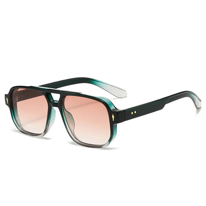 SO & EI Retro Pontes Duplas Quadradas Mulheres Óculos de Sol Moda Claro Oceano Gradiente Lente Tons UV400 Homens Rebites Punk Óculos de Sol