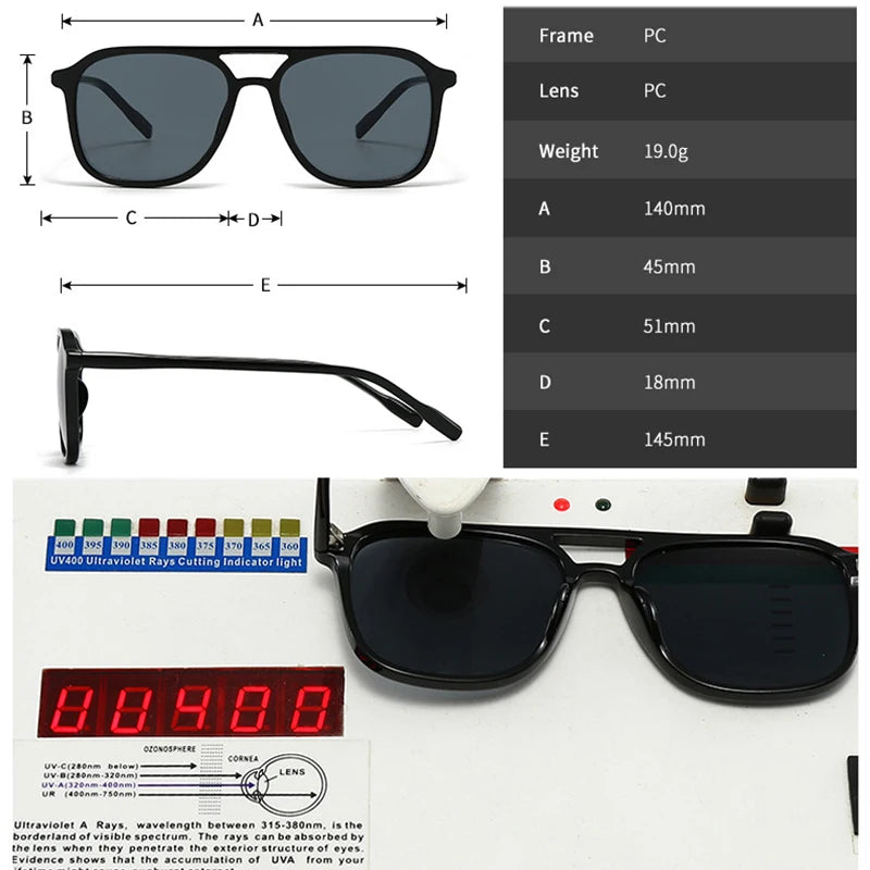 SO&EI Retro Pontos Duplos Homens Óculos de Sol Quadrados Moda Azul Verde Tons UV400 Mulheres Tendências Gradiente Óculos de Sol