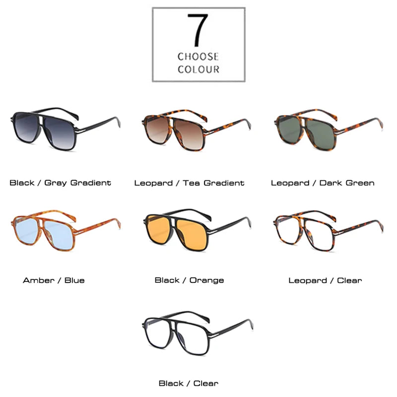 So & ei retro pontes duplas homens piloto óculos de sol moda rebites decoração tons uv400 feminino tendência leopardo óculos de sol