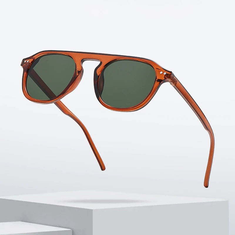 SO&EI Retro Square Rebites Óculos de Sol Homens Moda Verde Escuro Tons UV400 Tendências Mulheres Óculos de Sol