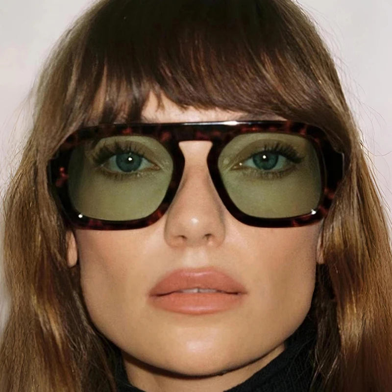 SO&EI Óculos de sol quadrados retrô femininos moda gradiente UV400 masculino punk azul verde óculos de sol