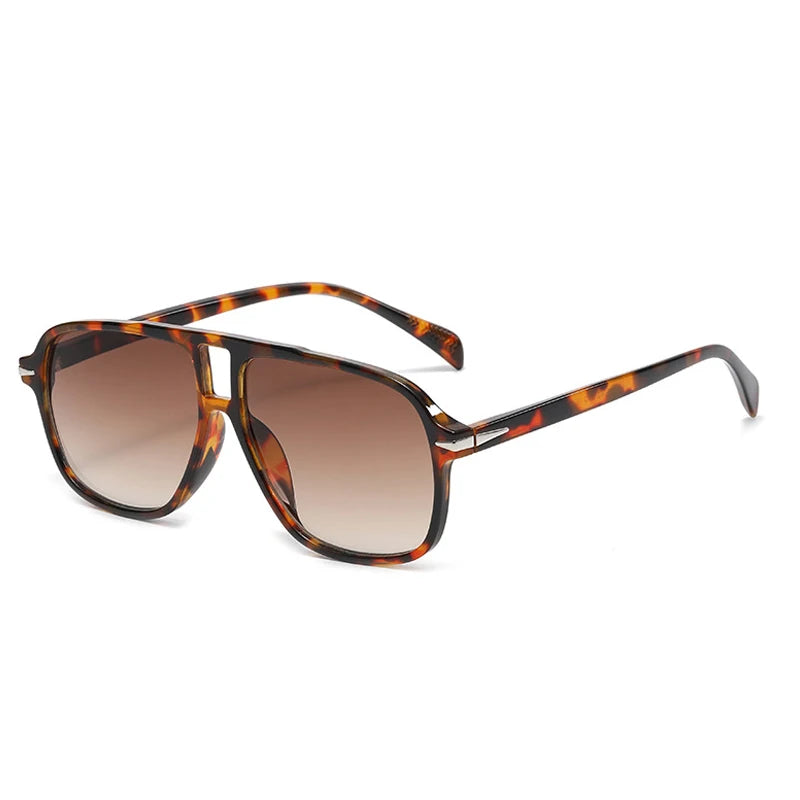 So & ei retro pontes duplas homens piloto óculos de sol moda rebites decoração tons uv400 feminino tendência leopardo óculos de sol