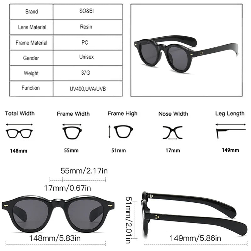 So & ei óculos de sol ovais vintage, moda feminina, lente oceano transparente, uv400, masculino, tendência, rebites, redondo, azul, verde