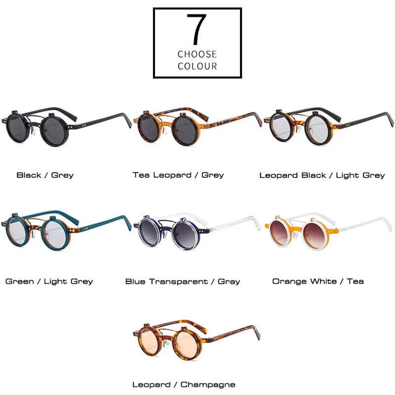 So & ei ins moda popular pequeno redondo punk pontes duplas mulheres óculos de sol retro flip lente tons uv400 homens rebites óculos de sol