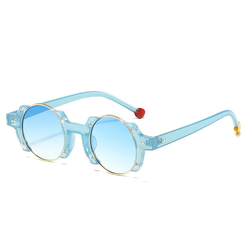 SO&EI Ins Moda Popular Rodada Mulheres Punk Óculos de Sol Retro Rebites Homens Tendências Amarelo Azul Óculos de Sol Gradiente Tons UV400