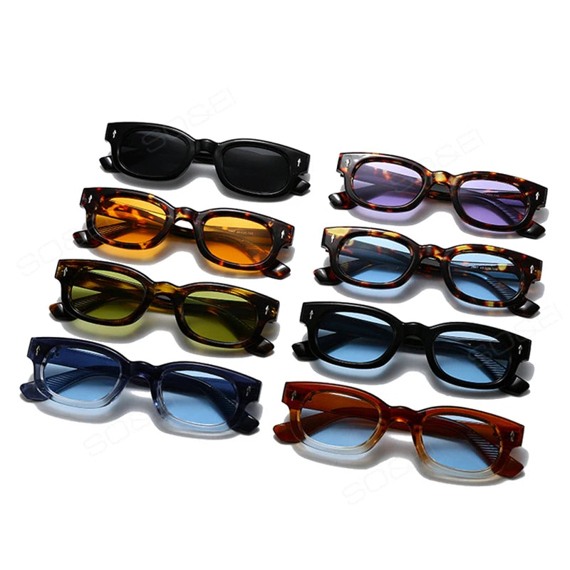 SO&EI Retro Pequeno Quadrado Doce Cor Óculos de Sol Mulheres Moda Tendência Rebites Homens Leopardo Óculos de Sol Tons UV400