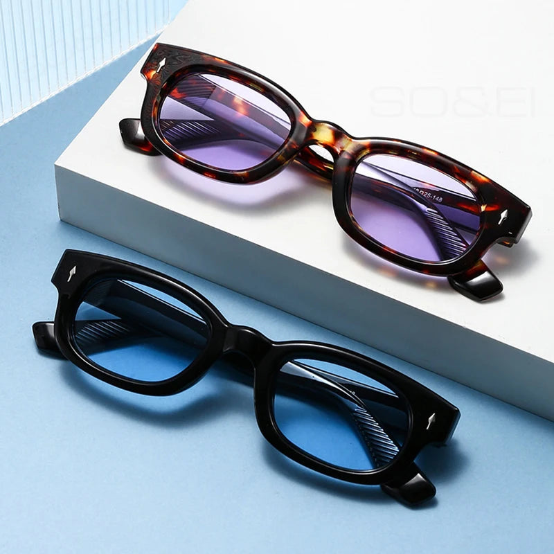 SO&EI Retro Pequeno Quadrado Doce Cor Óculos de Sol Mulheres Moda Tendência Rebites Homens Leopardo Óculos de Sol Tons UV400