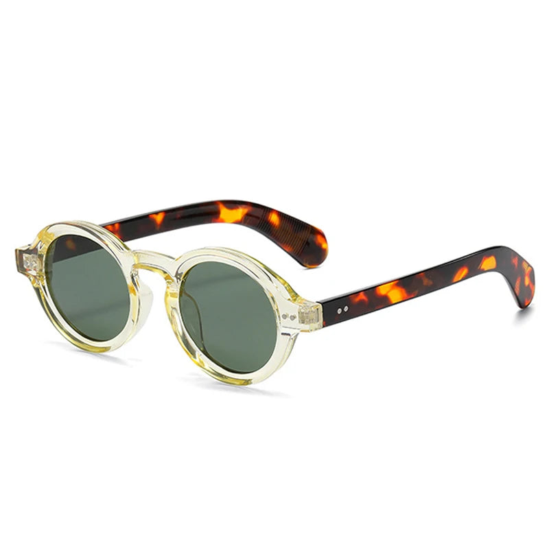 SO&EI Retro Rodada Mulheres Polarizadas Óculos de Sol Moda Rebites Decoração Homens Punk Shades UV400 Leopardo Óculos de Sol