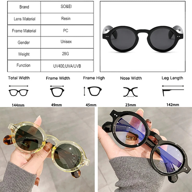 SO&EI Retro Rodada Mulheres Polarizadas Óculos de Sol Moda Rebites Decoração Homens Punk Shades UV400 Leopardo Óculos de Sol