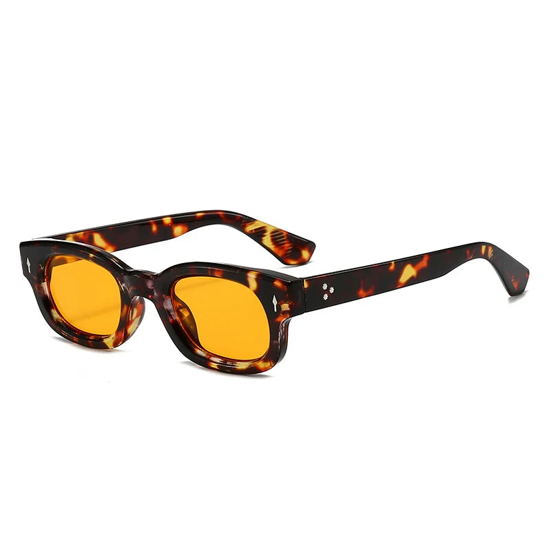 SO&EI Retro Pequeno Quadrado Doce Cor Óculos de Sol Mulheres Moda Tendência Rebites Homens Leopardo Óculos de Sol Tons UV400