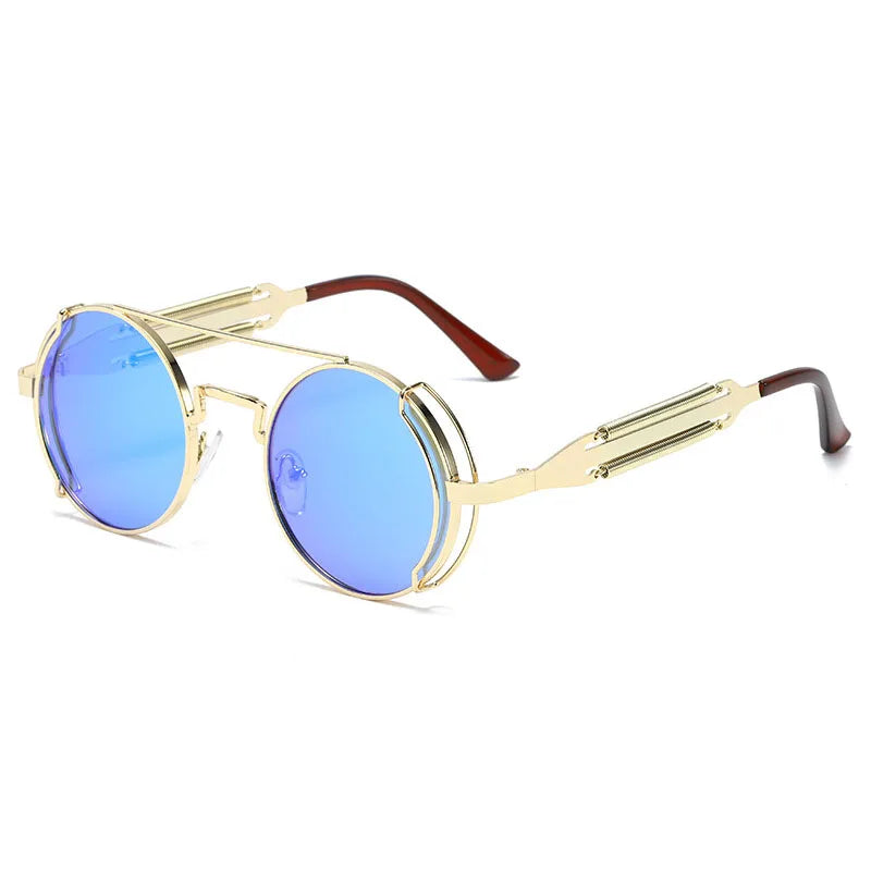 SO & EI-Round Steampunk Óculos de Sol para Homens e Mulheres, Metal Retro, Double Spring Eyewear, Único, Óculos de Sol, Moda, UV400