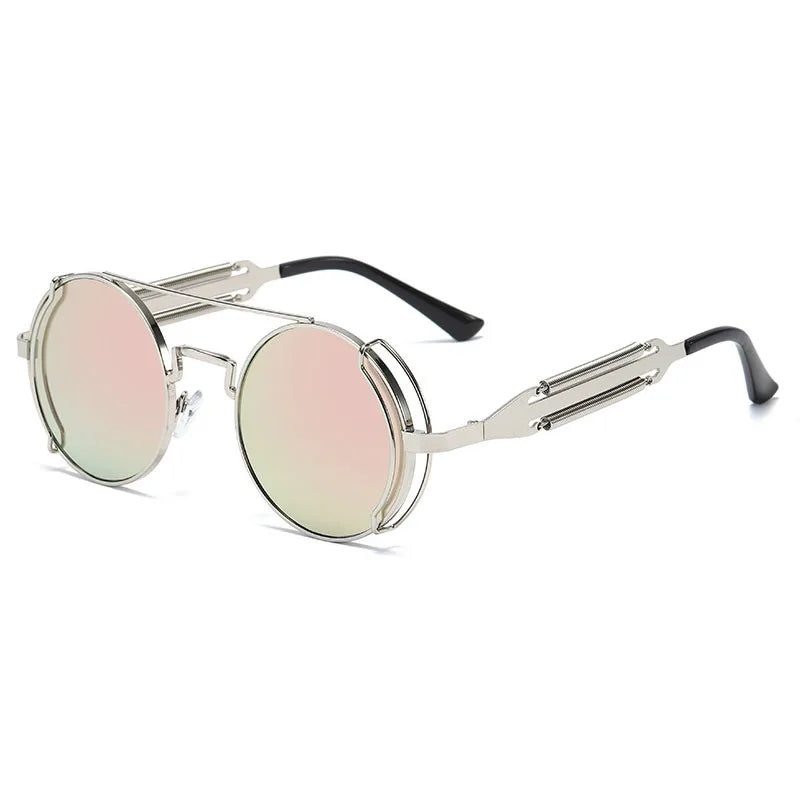 SO & EI-Round Steampunk Óculos de Sol para Homens e Mulheres, Metal Retro, Double Spring Eyewear, Único, Óculos de Sol, Moda, UV400
