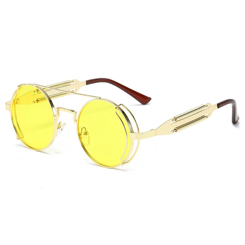 SO & EI-Round Steampunk Óculos de Sol para Homens e Mulheres, Metal Retro, Double Spring Eyewear, Único, Óculos de Sol, Moda, UV400