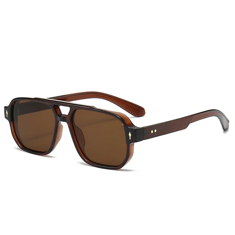 SO & EI Retro Pontes Duplas Quadradas Mulheres Óculos de Sol Moda Claro Oceano Gradiente Lente Tons UV400 Homens Rebites Punk Óculos de Sol