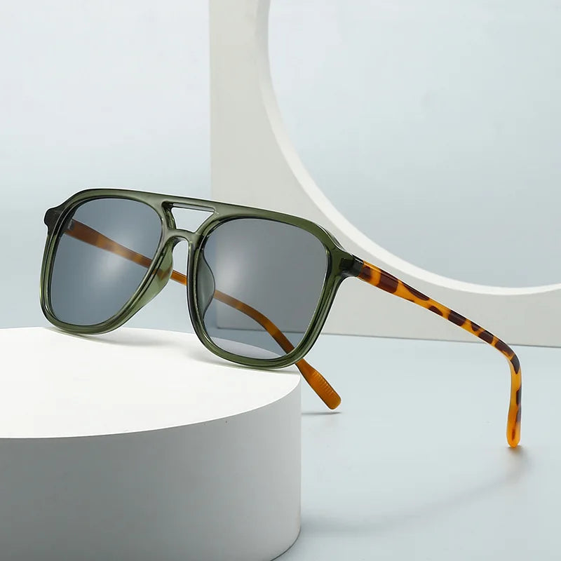 SO&EI Retro Pontos Duplos Homens Óculos de Sol Quadrados Moda Azul Verde Tons UV400 Mulheres Tendências Gradiente Óculos de Sol