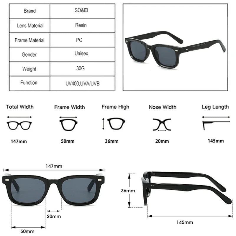 SO&EI Retro Square Mulheres Rebites Óculos de Sol Moda Verde Escuro Tons UV400