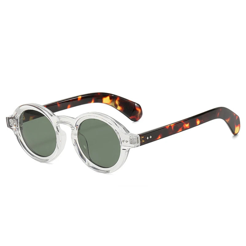 SO&EI Retro Rodada Mulheres Polarizadas Óculos de Sol Moda Rebites Decoração Homens Punk Shades UV400 Leopardo Óculos de Sol