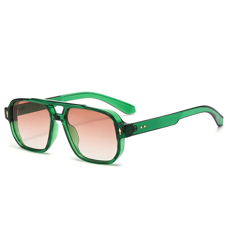 SO & EI Retro Pontes Duplas Quadradas Mulheres Óculos de Sol Moda Claro Oceano Gradiente Lente Tons UV400 Homens Rebites Punk Óculos de Sol