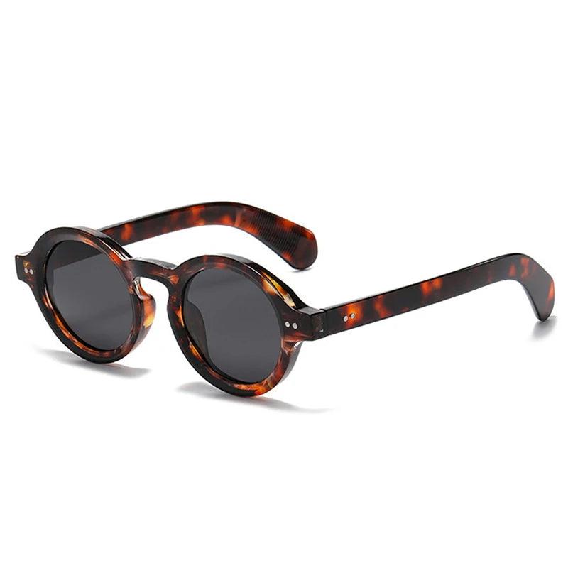 SO&EI Retro Rodada Mulheres Polarizadas Óculos de Sol Moda Rebites Decoração Homens Punk Shades UV400 Leopardo Óculos de Sol