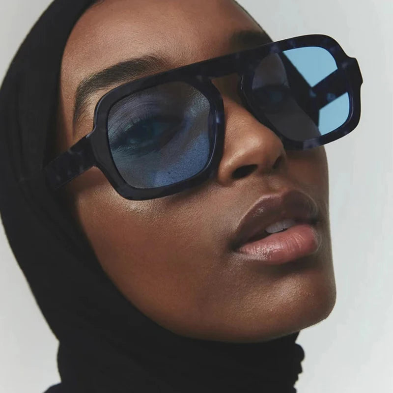 SO&EI Óculos de sol quadrados retrô femininos moda gradiente UV400 masculino punk azul verde óculos de sol