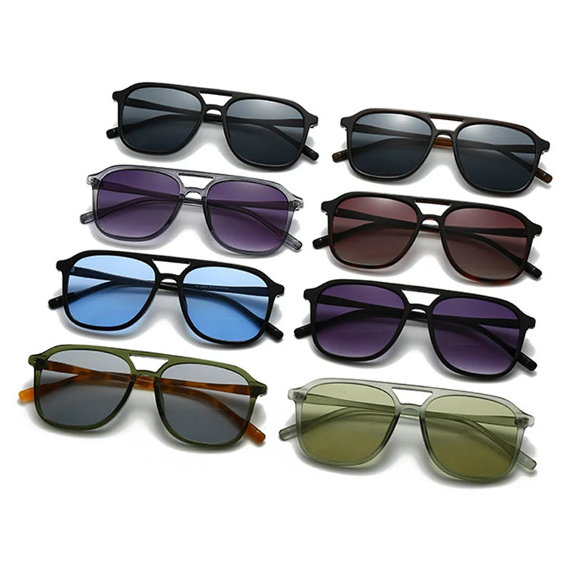 SO&EI Retro Pontos Duplos Homens Óculos de Sol Quadrados Moda Azul Verde Tons UV400 Mulheres Tendências Gradiente Óculos de Sol