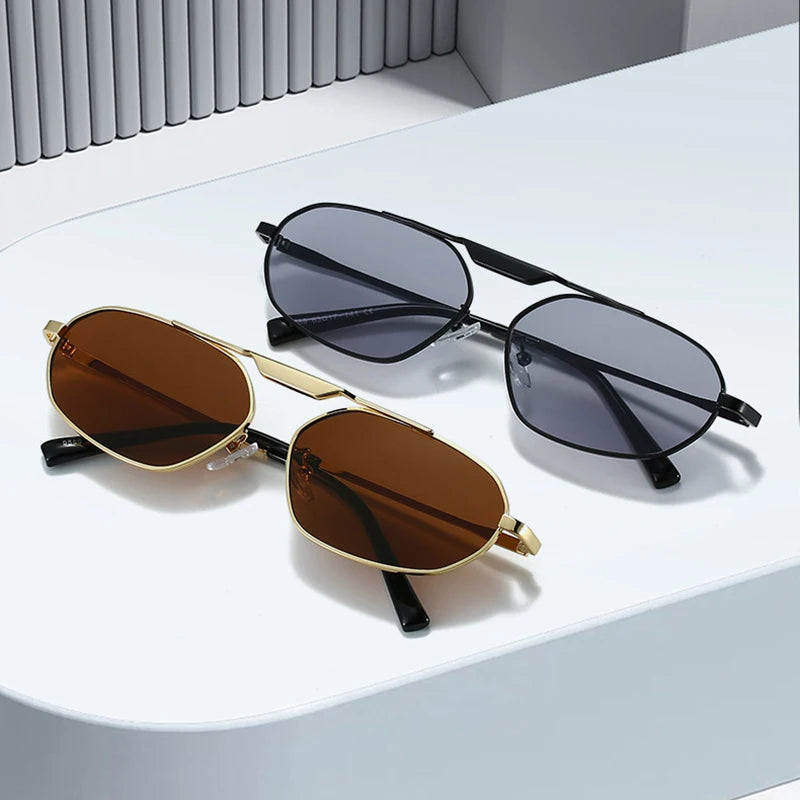 So & ei retro irregular polígono olho de gato metal feminino óculos de sol marca moda designer masculino tons uv400 punk óculos de sol