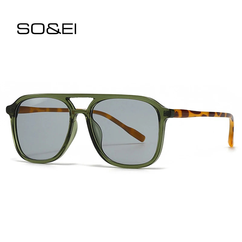 SO&EI Retro Pontos Duplos Homens Óculos de Sol Quadrados Moda Azul Verde Tons UV400 Mulheres Tendências Gradiente Óculos de Sol