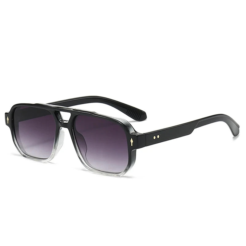 SO & EI Retro Pontes Duplas Quadradas Mulheres Óculos de Sol Moda Claro Oceano Gradiente Lente Tons UV400 Homens Rebites Punk Óculos de Sol