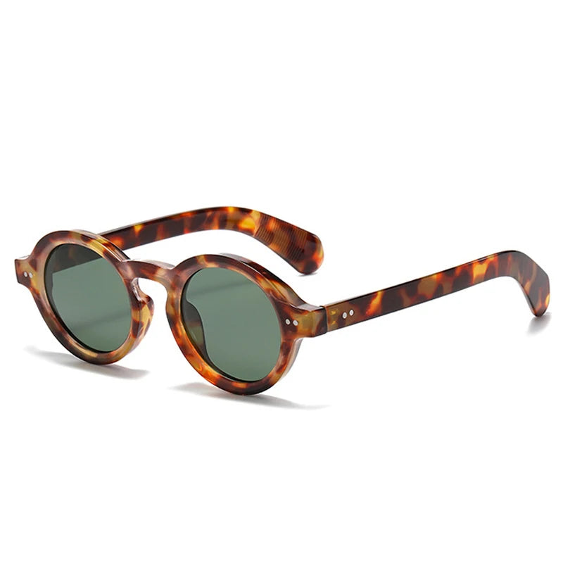 SO&EI Retro Rodada Mulheres Polarizadas Óculos de Sol Moda Rebites Decoração Homens Punk Shades UV400 Leopardo Óculos de Sol