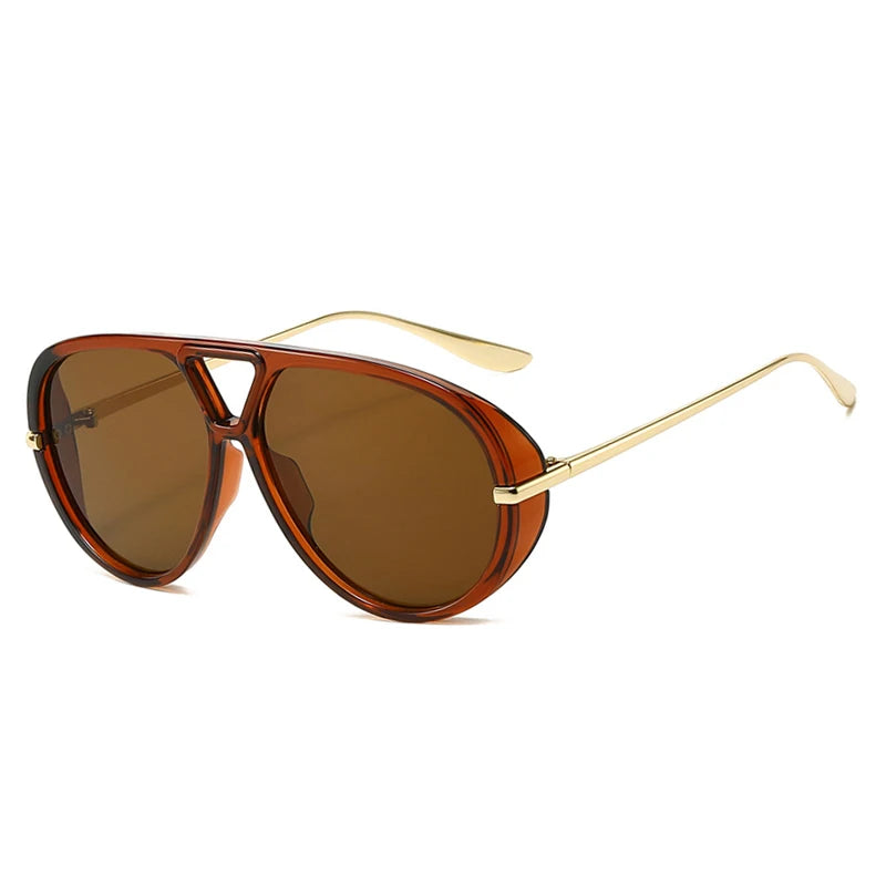 So & ei ins moda popular pontes duplas piloto feminino óculos de sol de grandes dimensões retro doce cor gradiente uv400 masculino punk óculos de sol