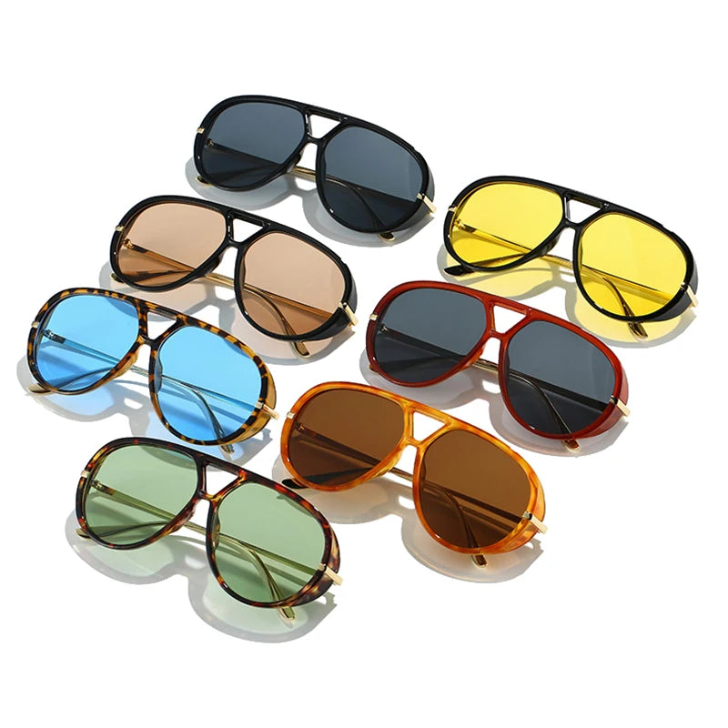 So & ei ins moda popular pontes duplas piloto feminino óculos de sol de grandes dimensões retro doce cor gradiente uv400 masculino punk óculos de sol