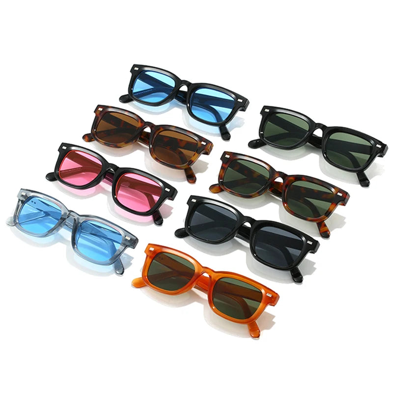 SO&EI Retro Square Mulheres Rebites Óculos de Sol Moda Verde Escuro Tons UV400