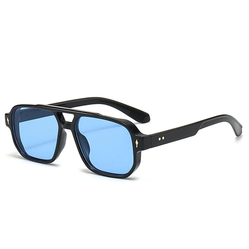 SO & EI Retro Pontes Duplas Quadradas Mulheres Óculos de Sol Moda Claro Oceano Gradiente Lente Tons UV400 Homens Rebites Punk Óculos de Sol