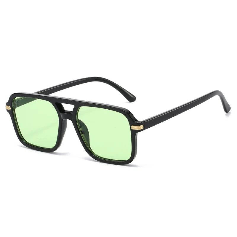 SO&EI Vintage Pontos Duplos Quadrados Óculos de Sol Mulheres Moda Azul Verde Tons UV400 Homens Tendências Rebites Óculos de Sol