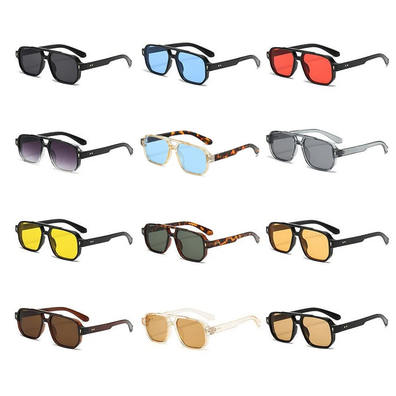 SO & EI Retro Pontes Duplas Quadradas Mulheres Óculos de Sol Moda Claro Oceano Gradiente Lente Tons UV400 Homens Rebites Punk Óculos de Sol