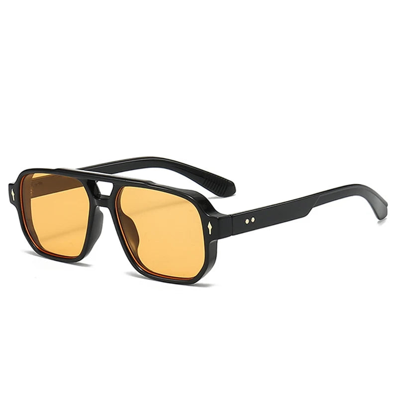 SO & EI Retro Pontes Duplas Quadradas Mulheres Óculos de Sol Moda Claro Oceano Gradiente Lente Tons UV400 Homens Rebites Punk Óculos de Sol